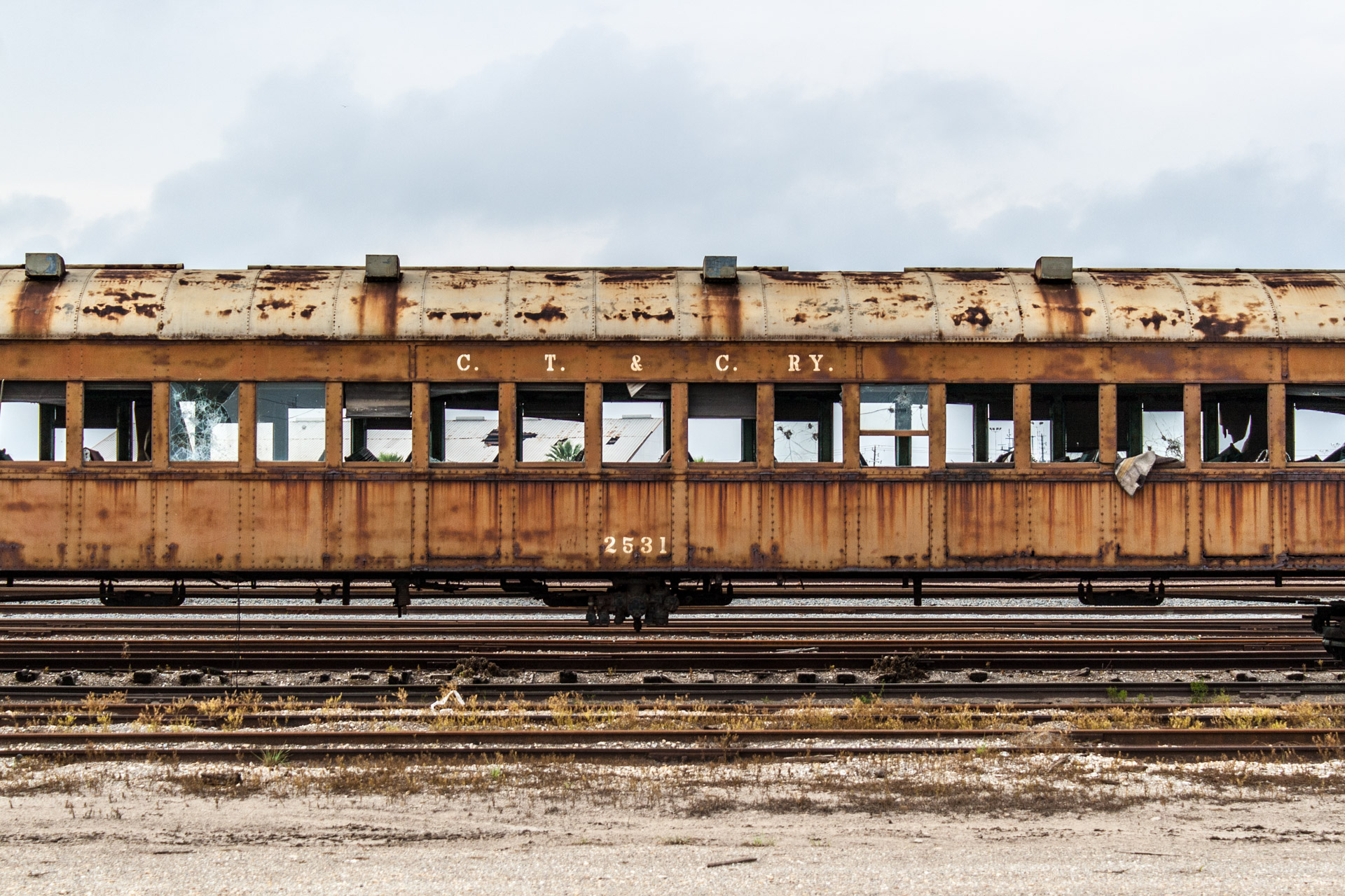 Galveston, Texas - Last Stop Passenger Train Car (front close)
