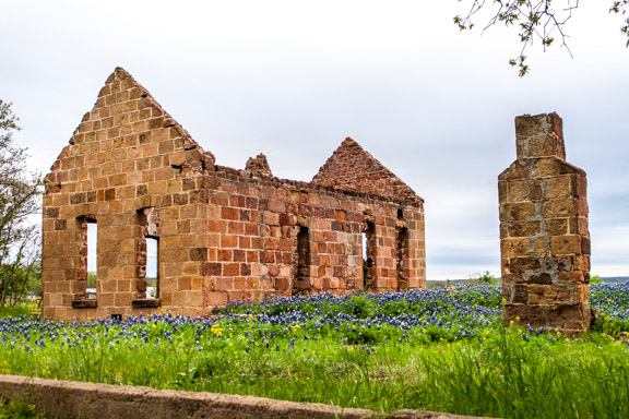 Pontotoc, Texas - A Stone Ruin With Bluebonnets